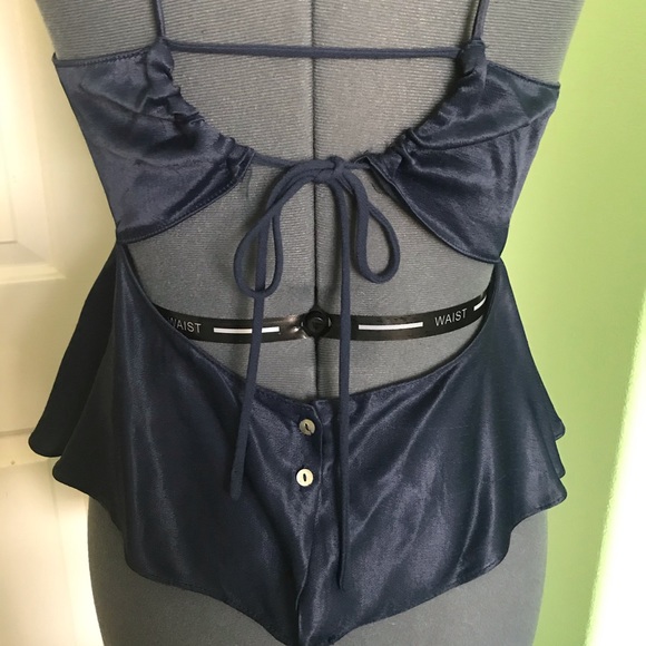 Zara Navy Blue Satin Cut Out Top - Picture 4 of 8